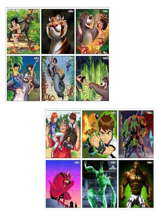 TodFod Wooden Jigsaw Puzzles Toy for Kids & Children 54 Pieces 6 in 1 Jigsaw Puzzles Educational Toy for Cognitive Development Anime Cartoon Characters Puzzle (Set of 2) (Mogli & Ben 10) - Image 1